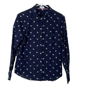 Crown And Ivy Womens Blue Polka Dot Long Sleeves Button Up Shirt